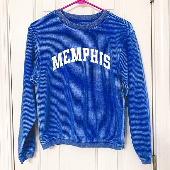 IK APPAREL • Blue Ribbed Long Sleeve Memphis Sweatshirt Pullover Top - Picture 1 of 5